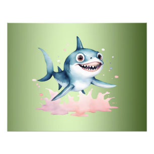 Wasserfarben, Niedlich Playful Baby Shark Fotodruck