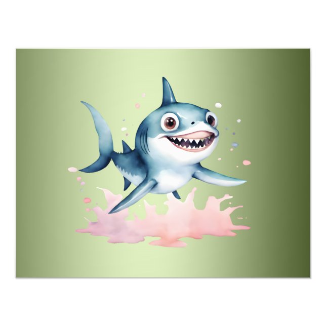 Wasserfarben, Niedlich Playful Baby Shark Fotodruck (Vorne)