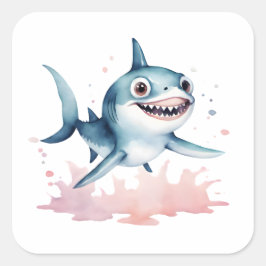 Wasserfarben, Niedlich Playful Baby Shark Quadratischer Aufkleber