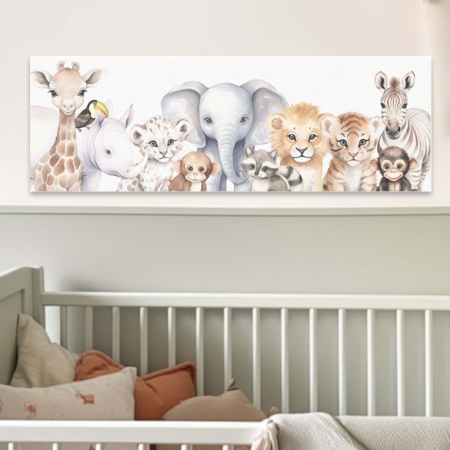 Wasserfarben Niedlich Safari Jungle Baby Animes Leinwanddruck (Safari Jungle Animals, Nursery Wall Art Decor for Gender Neutral Nursery Decor)