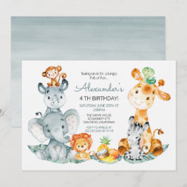 Wasserfarben Niedlich Safari Jungle Tiere Geburtst Einladung