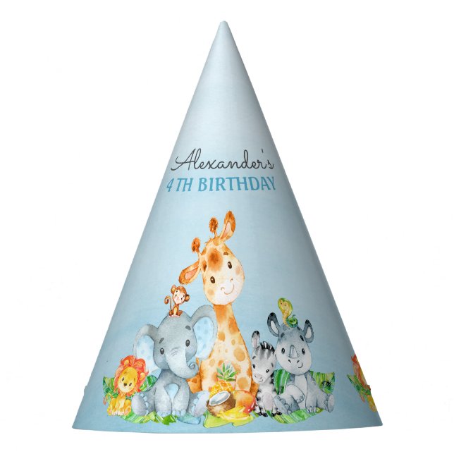 Wasserfarben Niedlich Safari Jungle Tiere Geburtst Partyhütchen (Vorderseite)