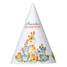 Wasserfarben Niedlich Safari Jungle Tiere Geburtst Partyhütchen