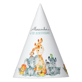 Wasserfarben Niedlich Safari Jungle Tiere Geburtst Partyhütchen
