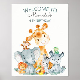 Wasserfarben Niedlich Safari Jungle Tiere Geburtst Poster