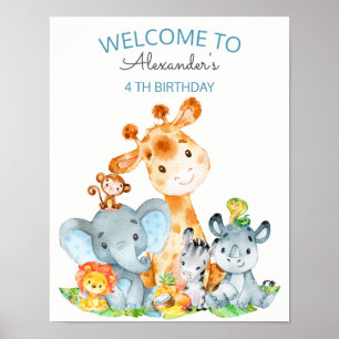 Wasserfarben Niedlich Safari Jungle Tiere Geburtst Poster