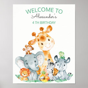 Wasserfarben Niedlich Safari Jungle Tiere Geburtst Poster