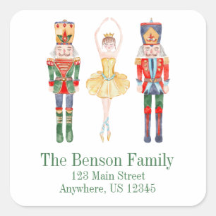 Wasserfarben-Nutcracker-Ballett-Rücksendeadresse Quadratischer Aufkleber
