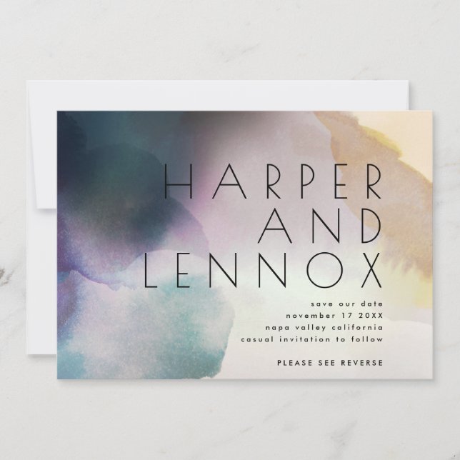 Wasserfarben Ombre Modern QR-Code Save the Date Einladung (Vorderseite)