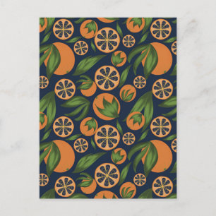Wasserfarben Orange Blue Frucht Muster Postkarte