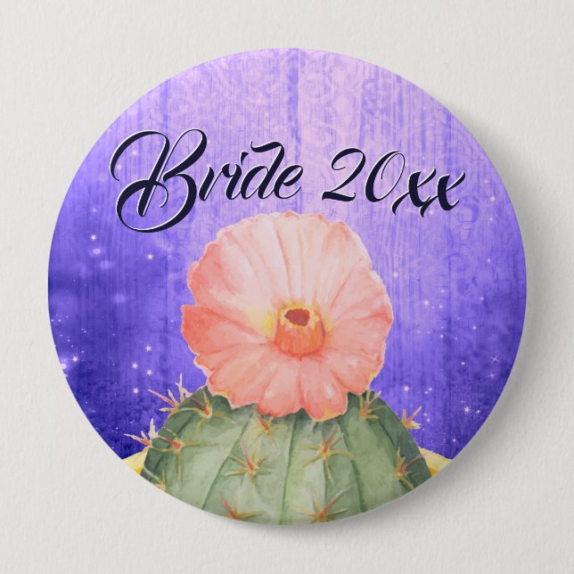 Wasserfarben Orange Cactus Bloom Wedding Button (Vorderseite)