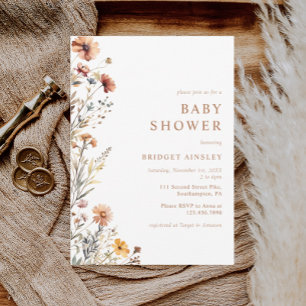 Wasserfarben Orange Floral Fall Babydusche Einladung