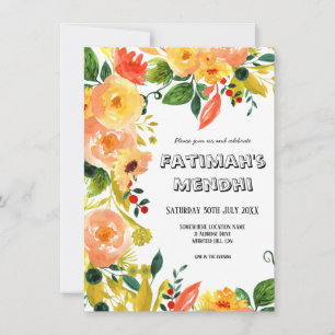 Wasserfarben Orange Floral Rustic Boho Hochzeit Einladung