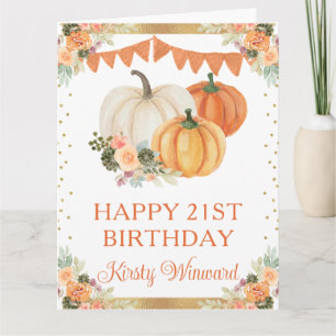 Wasserfarben Orange Florale Kürbisse Geburtstag Karte