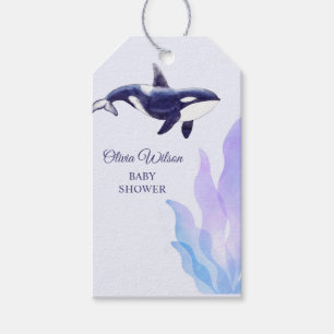Wasserfarben-Orca-Wal-Baby-Party Geschenkanhänger