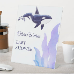 Wasserfarben-Orca-Wal-Baby-Party Sockelschild