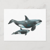 Wasserfarben-Orca-Wal-Mutter-und-Baby-Plakat