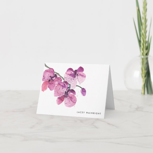 Wasserfarben Orchid Personalisierte Notecard (Vorderseite)