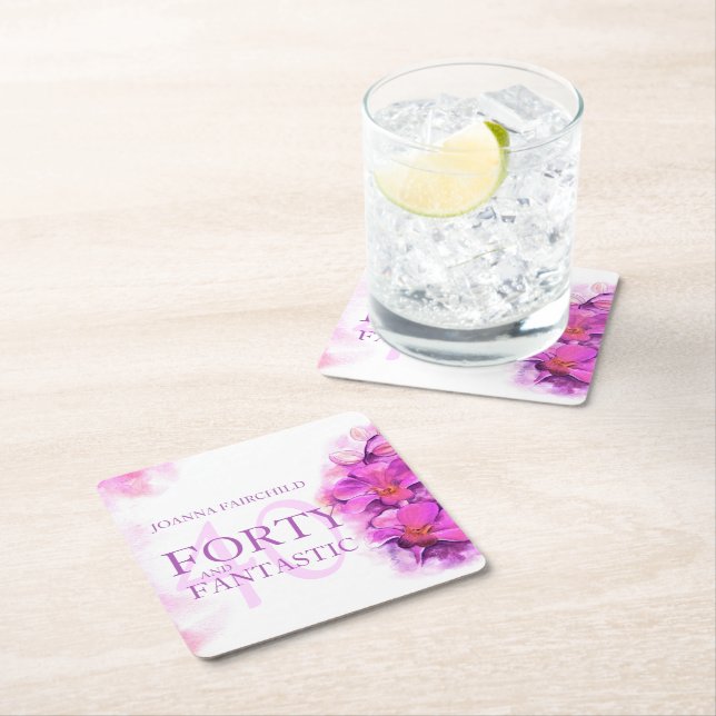 Wasserfarben-Orchideen-Blume 40. individuelle Name Rechteckiger Pappuntersetzer (Vor Ort)