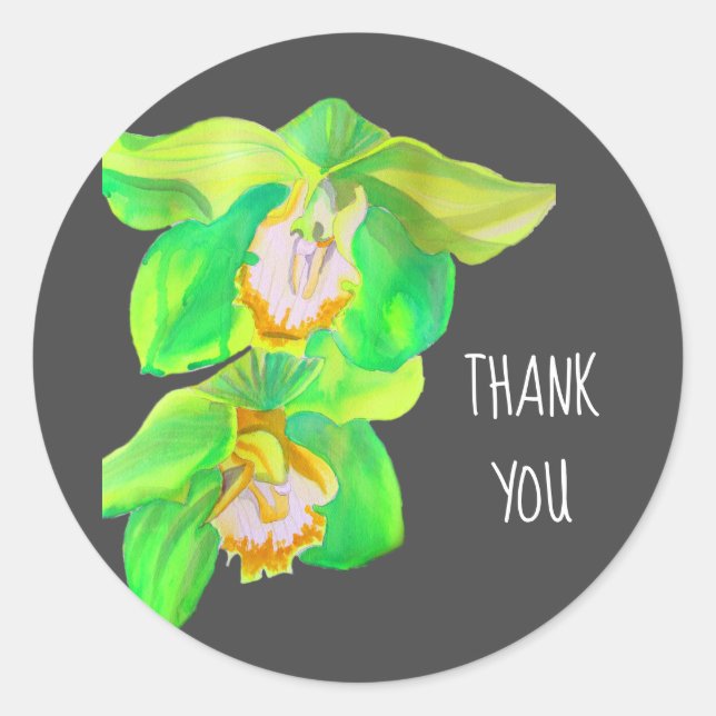 Wasserfarben-Orchideen-Blume danke Ihnen Pop Art Runder Aufkleber (Vorderseite)
