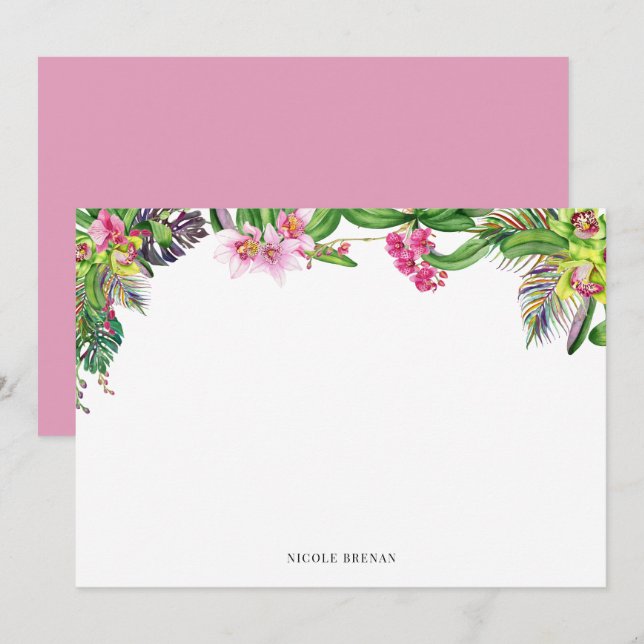 Wasserfarben Orchideen l Whimsical Perzona Mitteilungskarte (Vorne/Hinten)