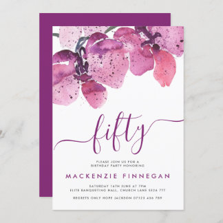 Wasserfarben Orchideen Lila Fünfzigste Geburtstags Einladung