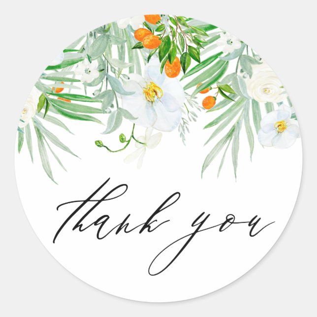 Wasserfarben Orchideen und Kumquats Sommer Vielen  Runder Aufkleber (Vorderseite)