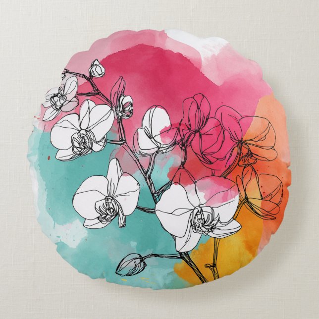 Wasserfarben Orchideenblüte Rundkissen Rundes Kissen (Vorderseite)