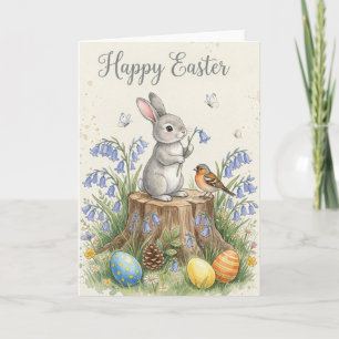 Wasserfarben-Osterhase auf einer Frühlingswiese Karte