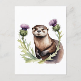 Wasserfarben-Otter und -disteln Postkarte