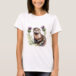 Wasserfarben-Otter und -disteln T-Shirt