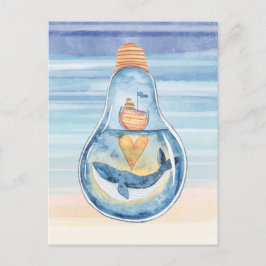 Wasserfarben-Ozean-Glühbirne Humpback Whale Ship Postkarte