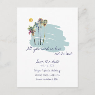 Wasserfarben Palm Tree Beach Hochzeit Save the Dat Ankündigungspostkarte