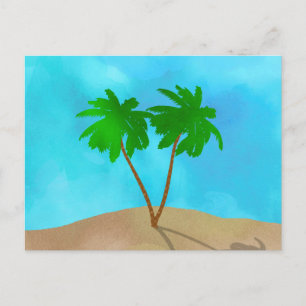 Wasserfarben Palm Tree Beach Szene Collage Postcar Postkarte
