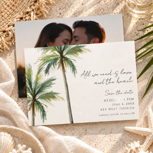 Wasserfarben-Palmenstrand-Hochzeitsfoto-Save-The- Save The Date