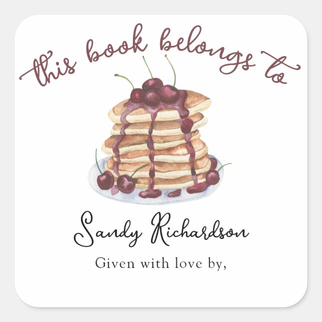 Wasserfarben Pancakes Baby Dusche Buchzeichen Quadratischer Aufkleber (Vorderseite)