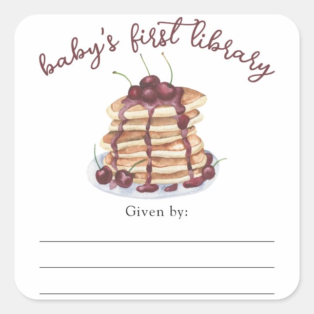 Wasserfarben Pancakes Baby Dusche Buchzeichen Quadratischer Aufkleber (Vorderseite)