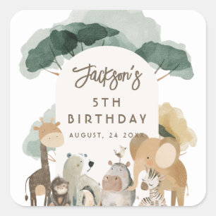 Wasserfarben-Partytiere Foto Geburtstagsfeier Quadratischer Aufkleber