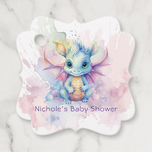 Wasserfarben Pastel Dragon Girl Babydusche Geschenkanhänger (Vorderseite)
