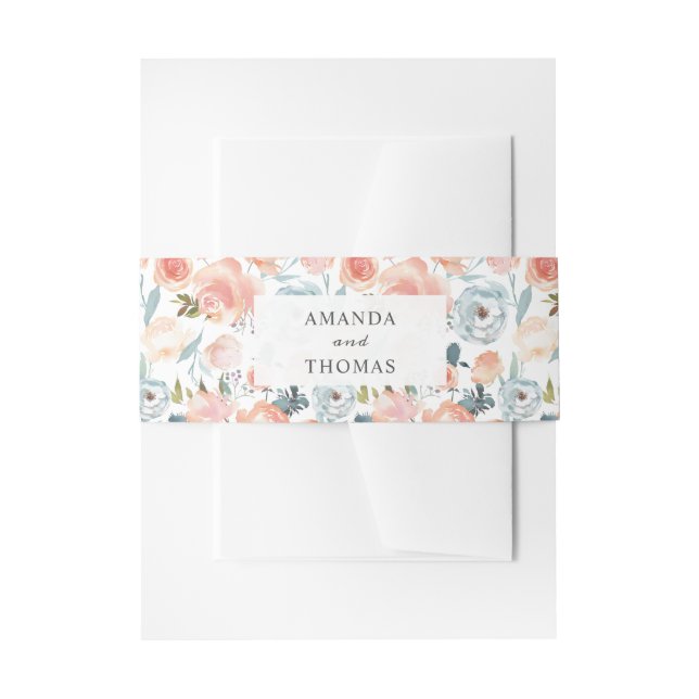 Wasserfarben Peach Orange Rustikale Blumenhochzeit Einladungsbanderole (Vorderseite Beispiel)