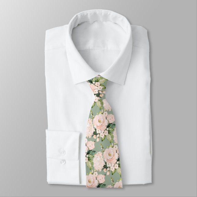 Wasserfarben Peach Rose Peonies Hydrangeas Krawatte (Gebunden)