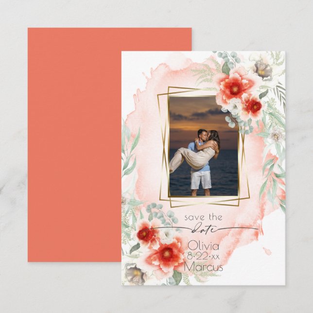 Wasserfarben Persimmon Foto Save the Date Einladung (Vorne/Hinten)