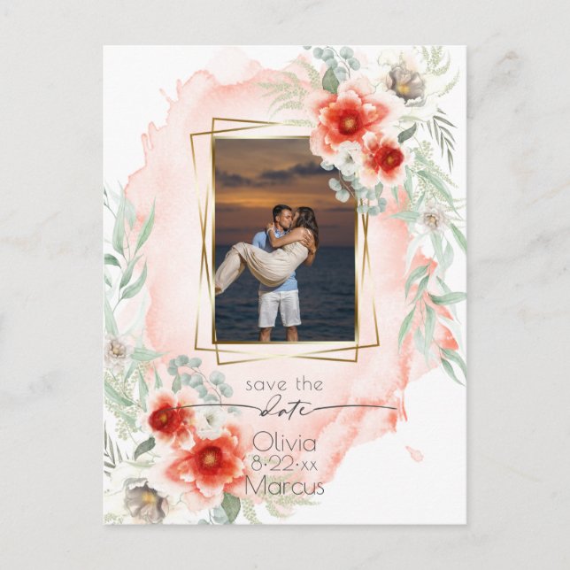 Wasserfarben Persimmon Foto Save the Date Postkarte (Vorderseite)