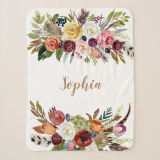 Wasserfarben Personalisiertes Girl-Baby-Blanket Sherpadecke