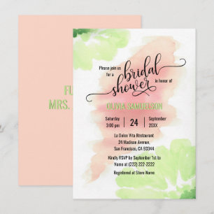 Wasserfarben-Pfirsich, Minz-Grün-Hochzeitsgrab-Bra Einladung