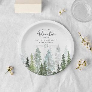 Wasserfarben Pine Tree Forest Baby Dusche Pappteller