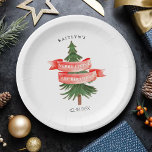 Wasserfarben Pine Tree Merry Little Birthday Pappteller<br><div class="desc">Feiern Sie stilvoll mit den trendigen Tellern der Geburtstagsfeier. Das Design ist leicht mit Ihrer eigenen Formulierung zu personalisieren und Ihre Familie und Freunde werden begeistert sein,  wenn sie diese fabelhaften Teller sehen. Entsprechende Party-Elemente finden Sie in der Auflistung.</div>