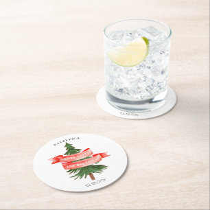 Wasserfarben Pine Tree Merry Little Birthday Runder Pappuntersetzer