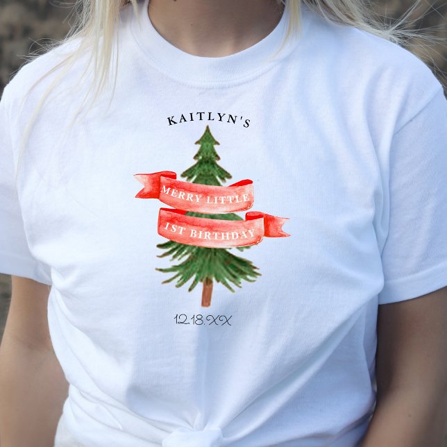 Wasserfarben Pine Tree Merry Little Birthday T-Shirt (Von Creator hochgeladen)