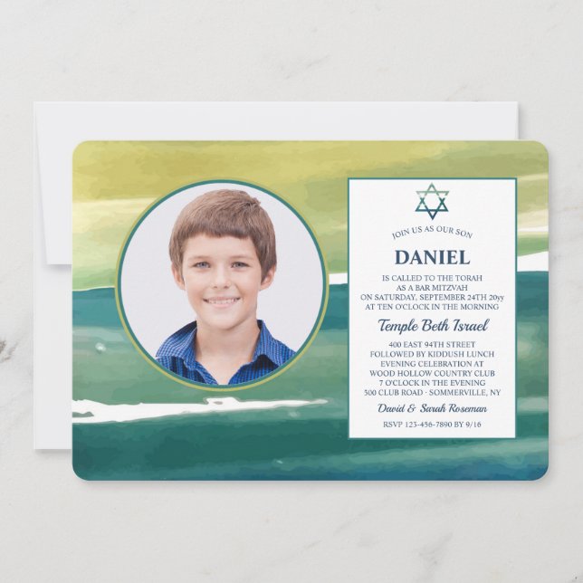 Wasserfarben Pinselstriche Foto Einladung (Vorderseite)